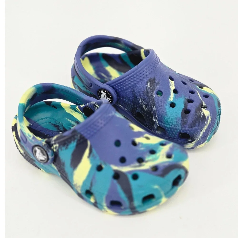 Crocs Classic Marbled Clog Blue Calcite Yellow Citron Comfort Shoes Toddler 7